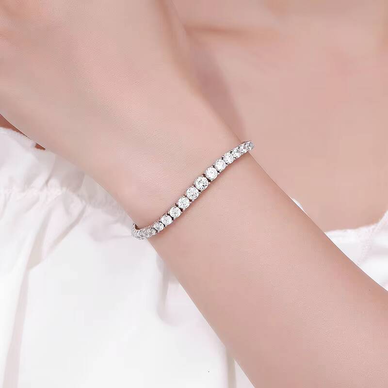 QYT Jewelry S925 Sterling Silver Gradient Moissanite Bracelet Womens Fine Tennis Bracelet
