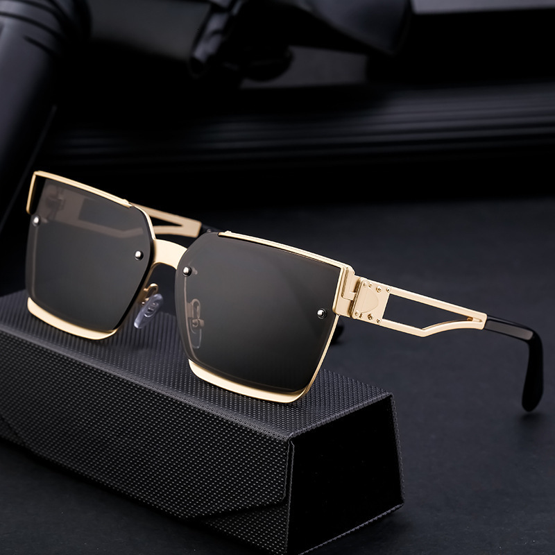 Cross Border New Metal Designer Sunglasses Men's Box High-end Outdoor Large Frame Glasses Women's UV Resistant Beach Sunglasses Wholesale