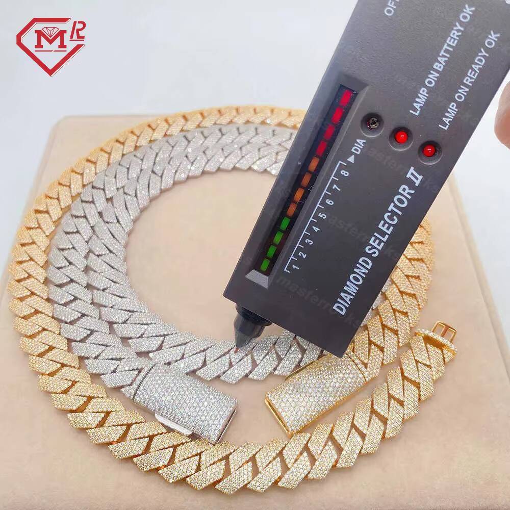 Custom 18mm 3rows Iced Out Vvs Moissanite Cuban Men Necklace Hip Hop Moissanite Cuban Chain