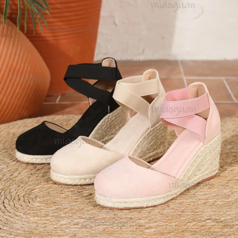 Cover Toe Womens Espadrille Wedge Sandals Ankle Strap Summer Slip-on Comfortable Platform Shoes for Ladies 2026 260415