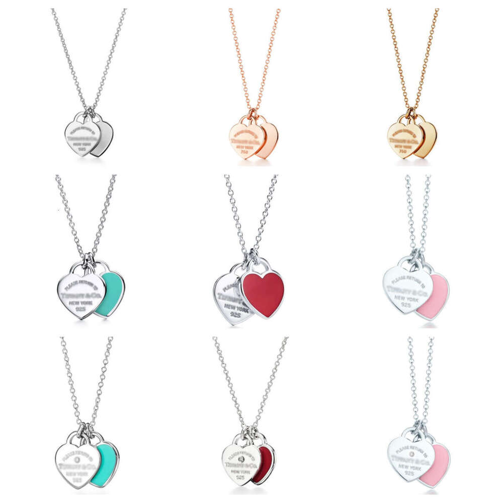 jewellery designer for women classic Brand Double Pendant Resin Inlaid Diamond Gold-Plated Heart Fashion Necklace
