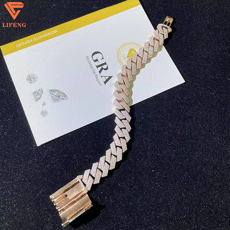 New Trendy Mens Hip Hop Bracelet Fine Jewelry Rose Gold Ice Cuban Link Chain VVS Moissanite 925 Sterling Silver Great Gift Idea