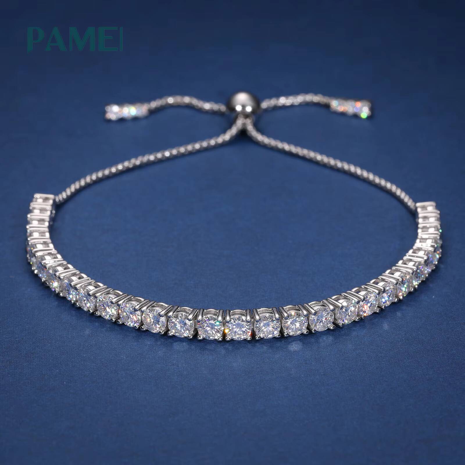 Fashion 2mm-3mm Moissanite Trendy Jewelry 925 Silver VVS Moissanite Diamond Adjustable Slider Tennis Bracelet for Women Gift