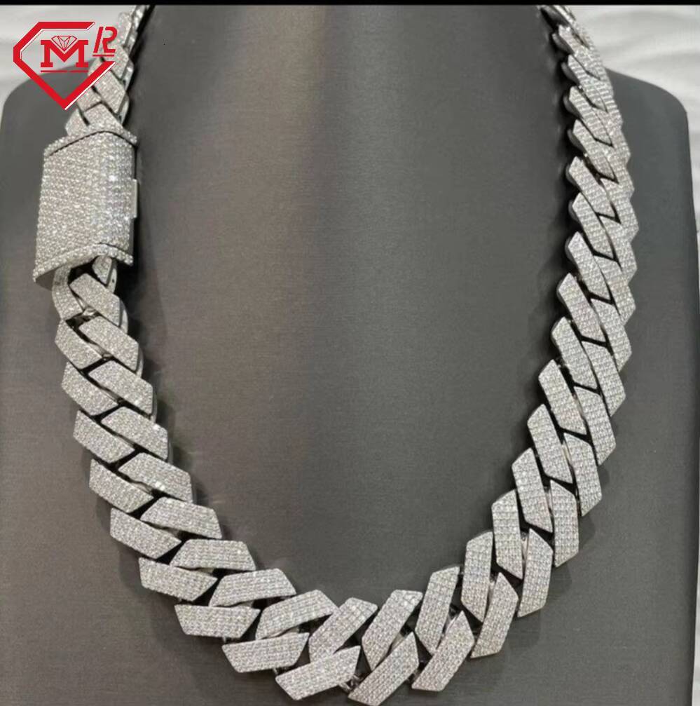 Fully Iced 20MM Iced Out VVS Moissanite Diamond Cuban Link Chain Gold Plated Customize Moissanite Cuban Chain