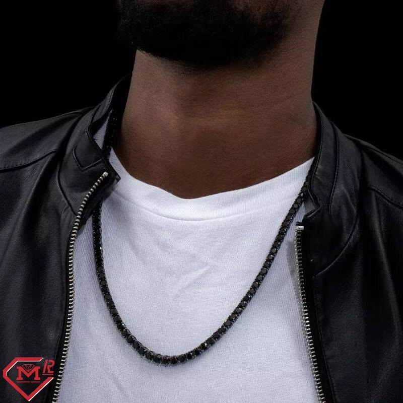 Hiphop Jewelry Black Tennis Necklace 925 Sterling Silver Pass Testter VVS Moissanite Tennis Chain