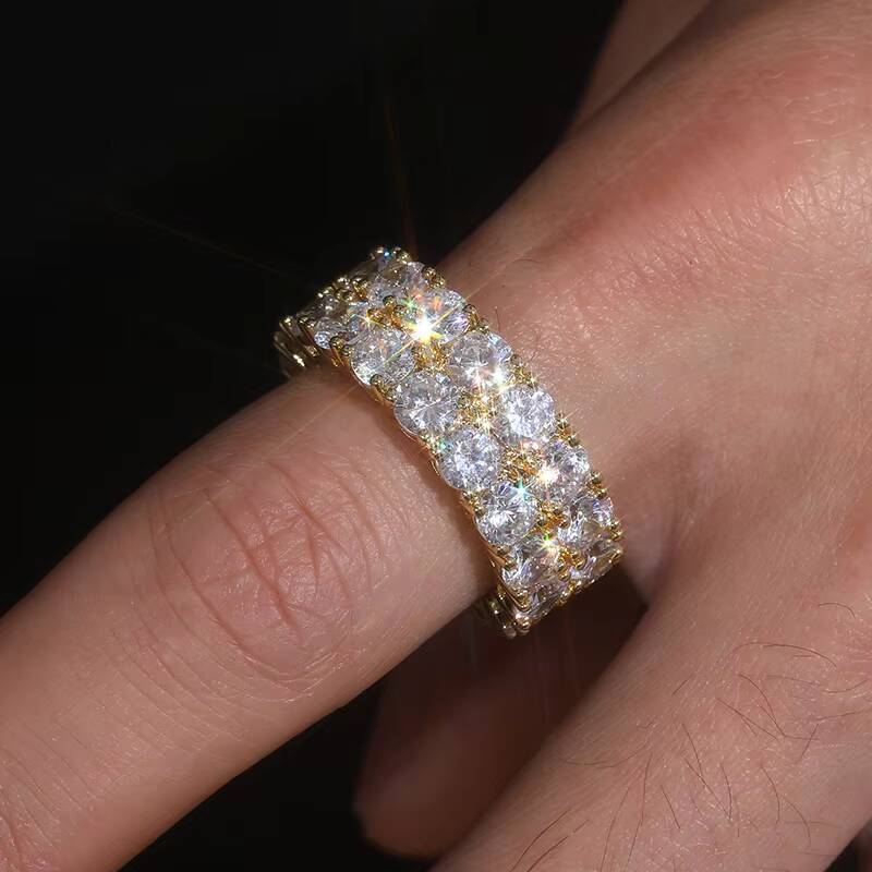 Dropshipping Fine Wedding Jewelry 925 Sterling Silver 2 Rows 5mm VVS Moissanite Diamond Clustered Engagement Ring for Men
