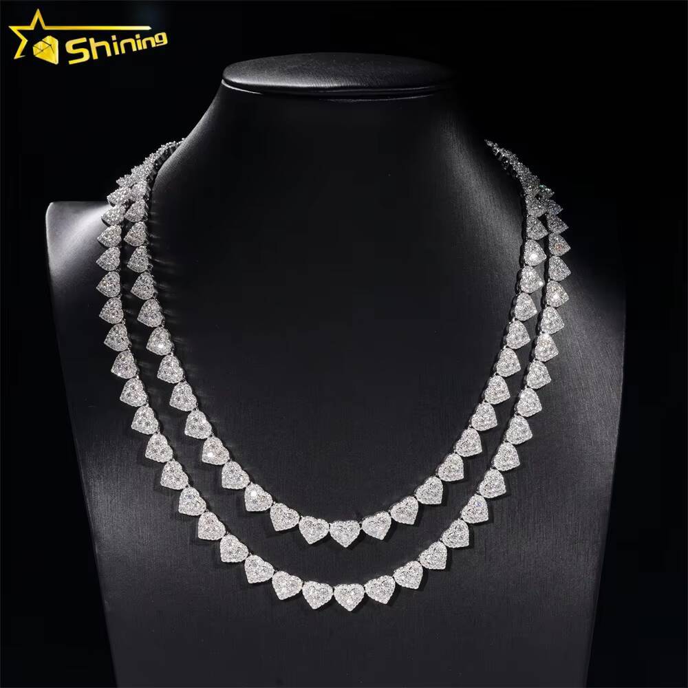 Heart Design Solid Silver 925 Hip Hop Iced Out Cuban Link Bracelet 8mm VVS Moissanite Diamond Womens Fine Jewelry Bracelet