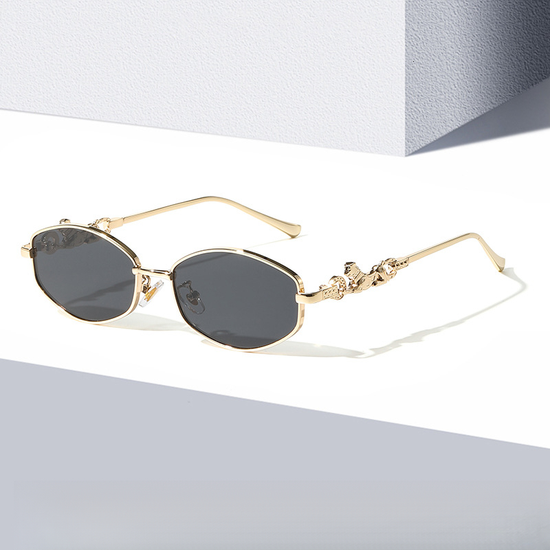 High End Cross-border New Small Frame Metal Cheetah Designer Sunglasses Unique And Fashionable Outdoor UV Resistant Sunglasses Wholesale