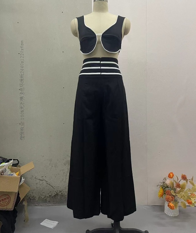 Women's Two Piece Pants Loose Fit Women Suit Two-piece Set Stylish Crop Top With Ruffle Detail High Waist Wide Leg For Commuting