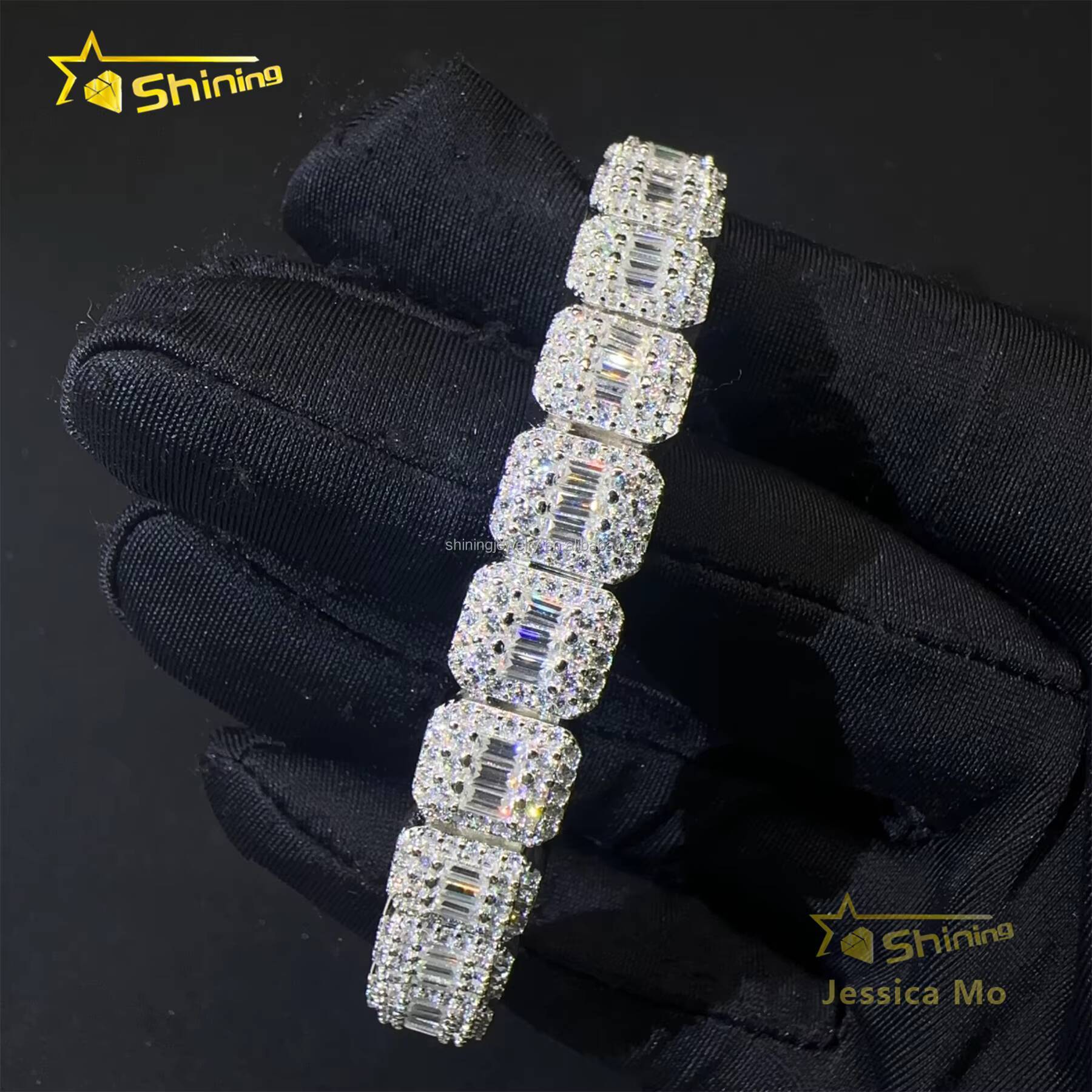Unique Design Popular S925 Solid Silver 9mm Hip Hop Jewelry VVS1 Baguette Moissanite Iced Out GRA Certificate Tennis Bracelet
