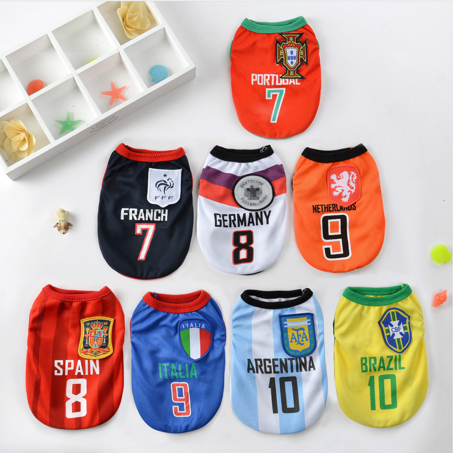 Small and medium-sized dog World Cup basketball jersey, golden retriever cat soccer vest, dog clothes