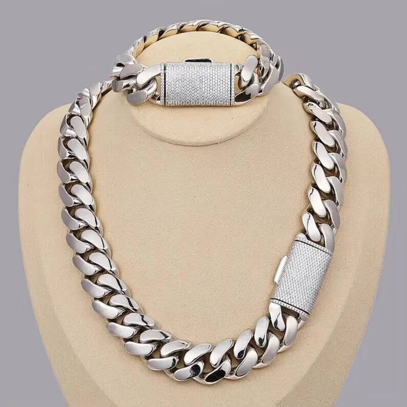 Hiphop Necklace Cuban Chain 20mm Custom Clasp 925 Sterling Silver VVS Moissanite Plain Miami Cuban Link Chain