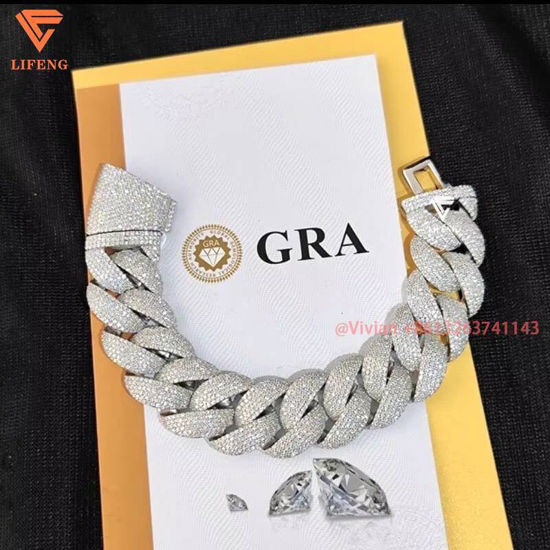 Miami Cuban Link Solid Sterling Silver Diamond Rapper Bracelet Bangle VVS Moissanite HipHop Bubble Mens Hipster Bracelet