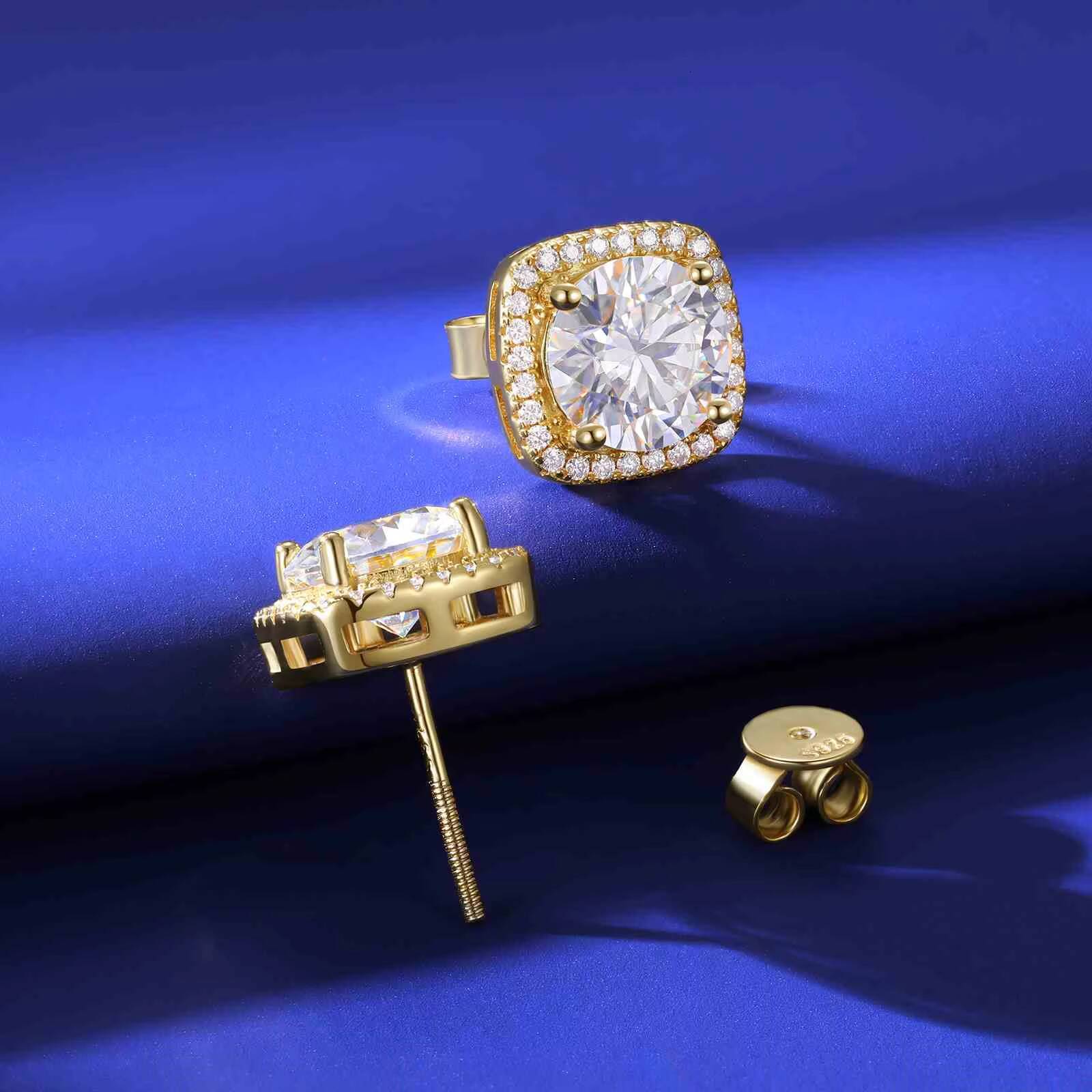 Pass Diamond Tester Screw Back Moissanite Square Halo Stud Earrings White Gold 925 Sterling Silver Fine Jewelry for Men Women
