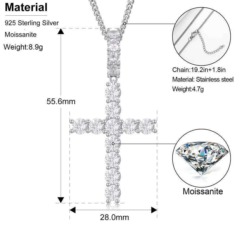 Drop Shipping No MOQ Moissanite Cross Pendant Necklace Gold Plated Jewelry 925 Sterling Silver Charm Pendant