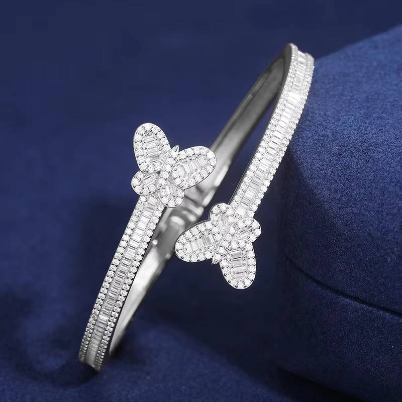 Wholesale Price New Arrival Hip Hop Jewelry Sterling Silver 925 Baguette Vvs Moissanite Iced Out Butterfly Bangle