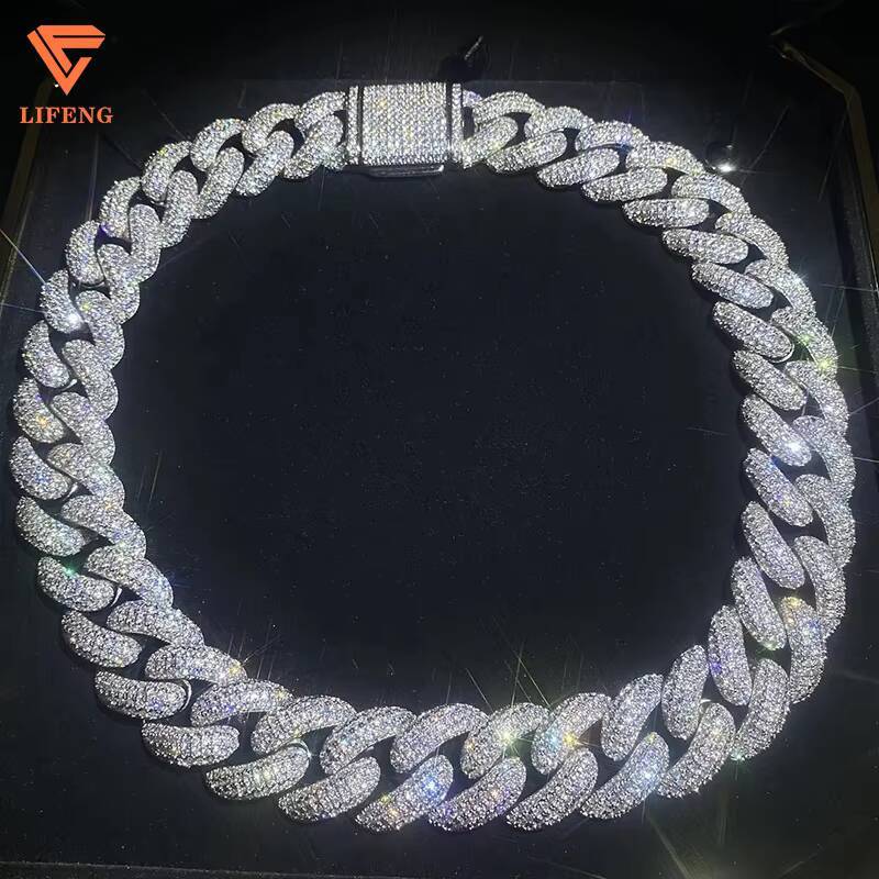 Custom 20mm 5-Rows 925 Sterling Silver Gold Plated Cuban Link Chain Mens Full Iced Hip Hop Diamond Moissanite Fine Necklaces