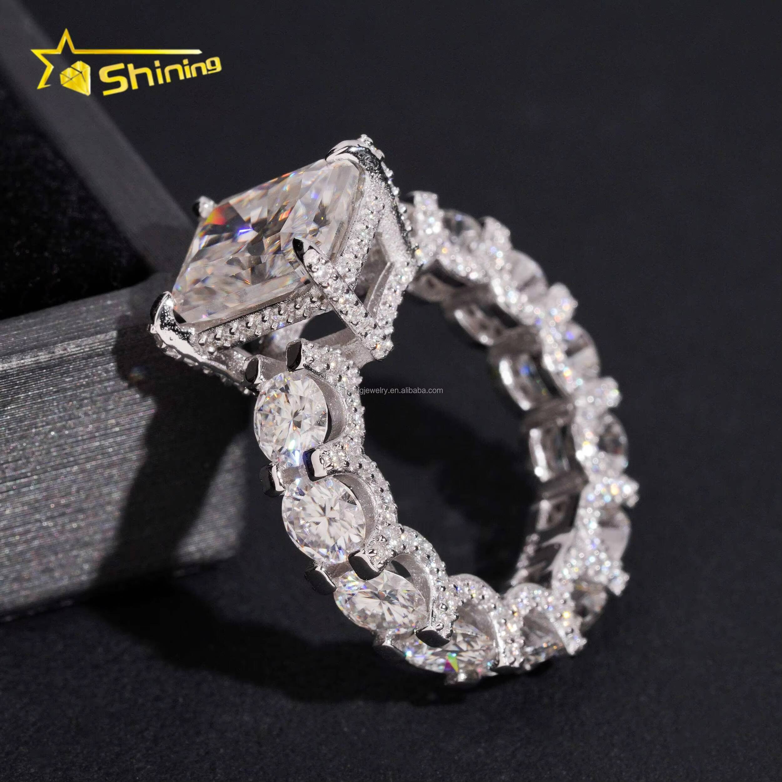 Luxury Wedding Bride Boutique Fashion 925 Sterling Silver Pass Diamond Tester 5Ct Radiant Moissanite Engagement Eternity Ring