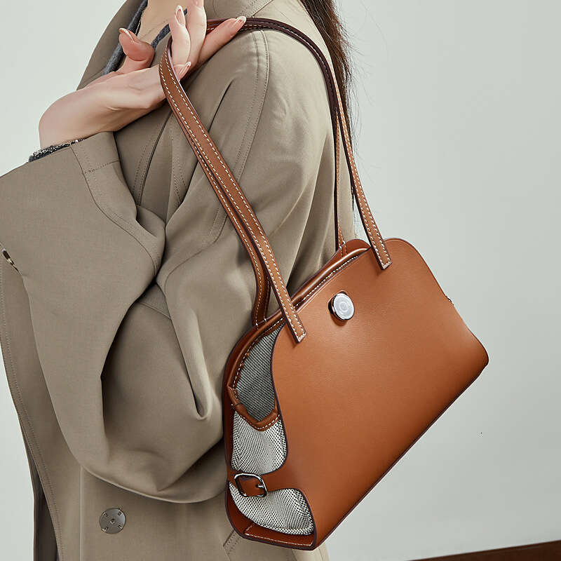 Genuine Leather Shell Shoulder Bag Women Color Block Luxury Old Money Style Vintage Underarm Bag High End Daily Handbag SENYY