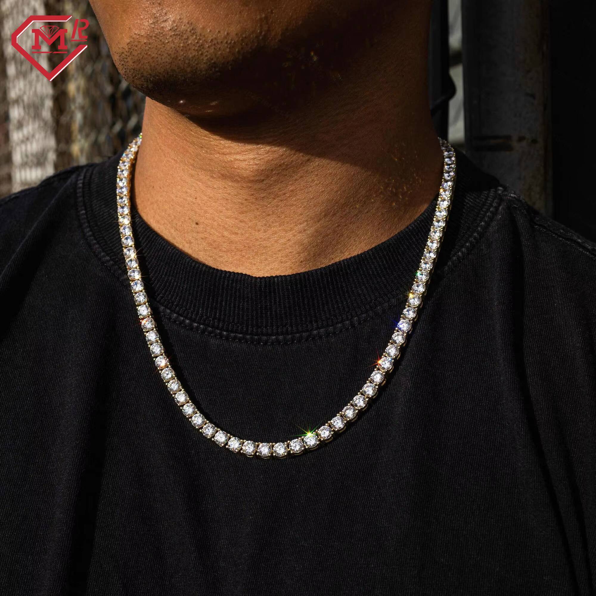 Hiphop Jewelry Iced out VVS D Color Moissanite Tennis Chain 925 Silver Necklace