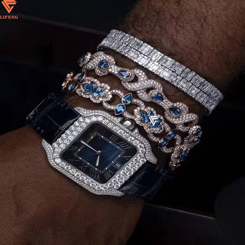 Hiphop Bracelet Iced Out VVS Moissanite Diamond Charm Bracelet 925 Sterling Silver Custom Rope Chain Bracelet Fine Jewelry Women