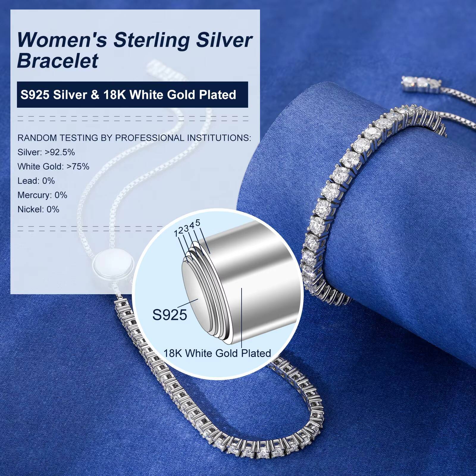 Fashion 2mm-3mm Moissanite Trendy Jewelry 925 Silver VVS Moissanite Diamond Adjustable Slider Tennis Bracelet for Women Gift