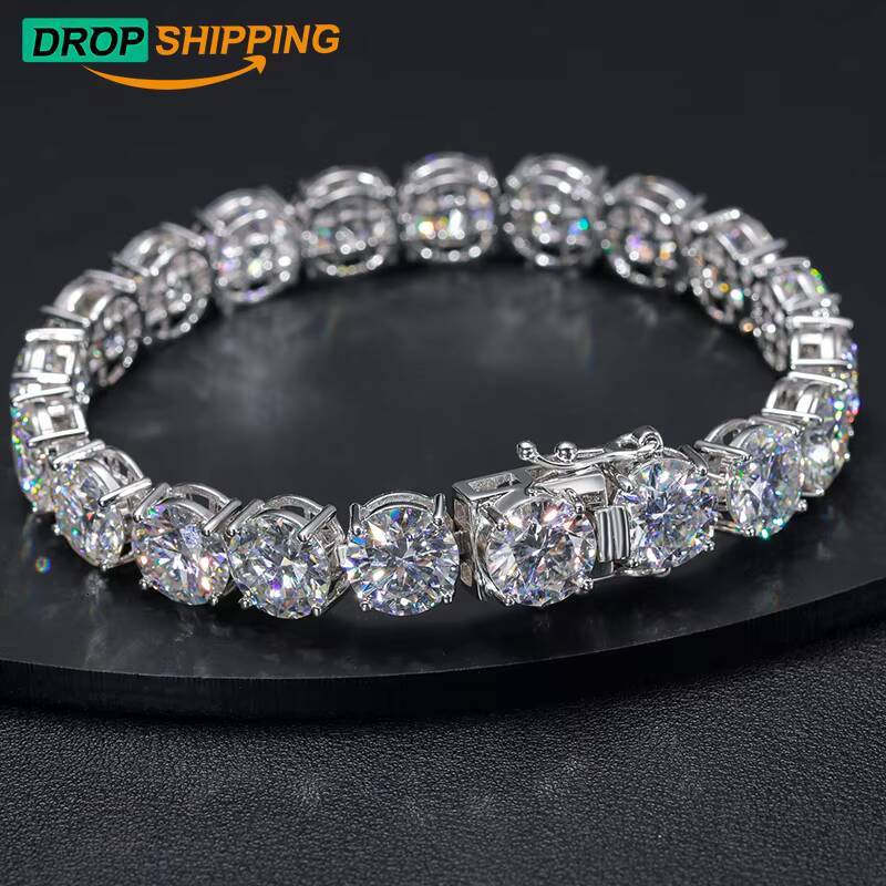 Drop Shipping Big Guy 6mm 925 Sterling Silver Real VVS Moissanite Diamond Tennis Bracelet Fine Jewelry for Men Women