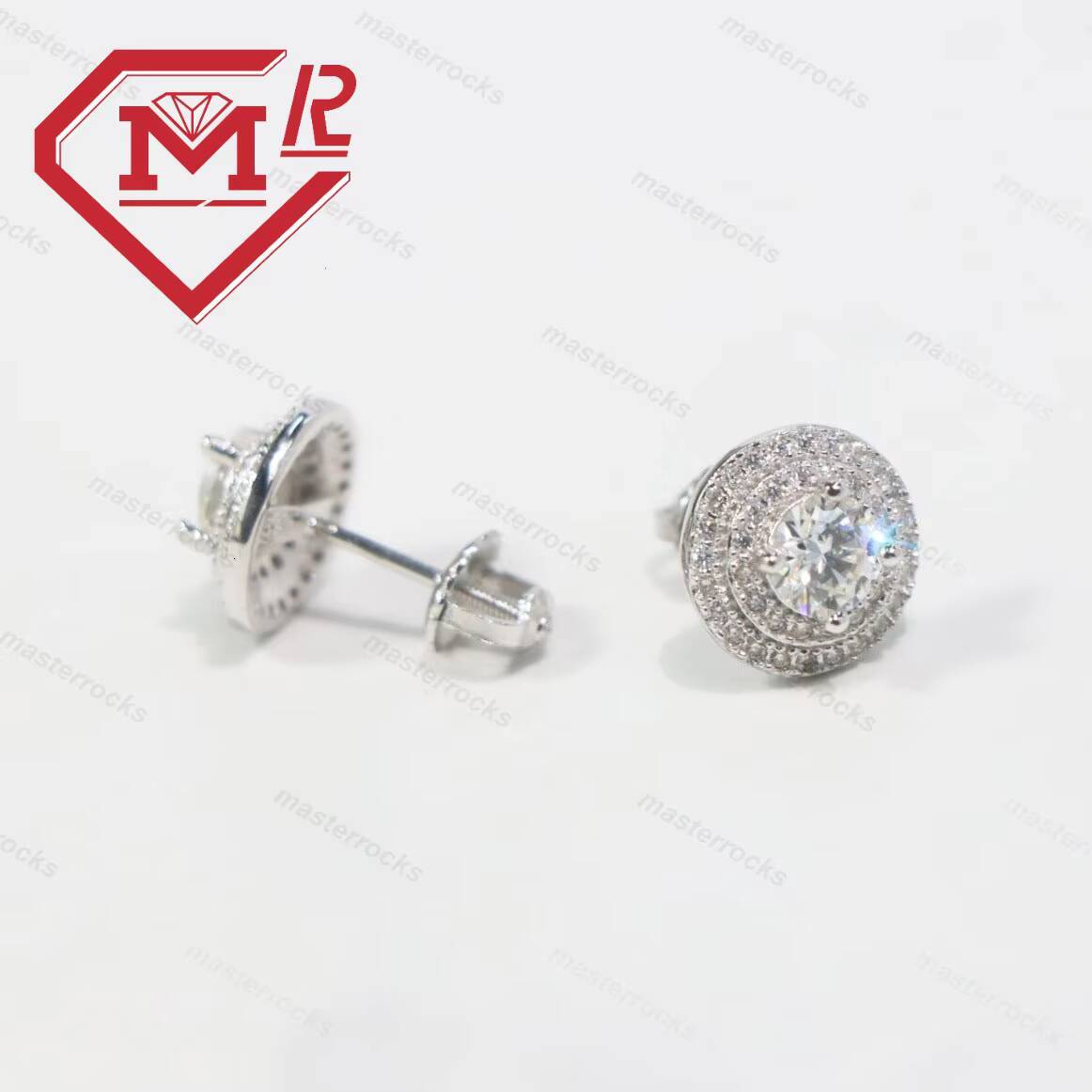Hot Sale New Mens Jewelry Hip Hop Moissanite Personality Round Earrings Gold Plated Stud Earring Jewelry