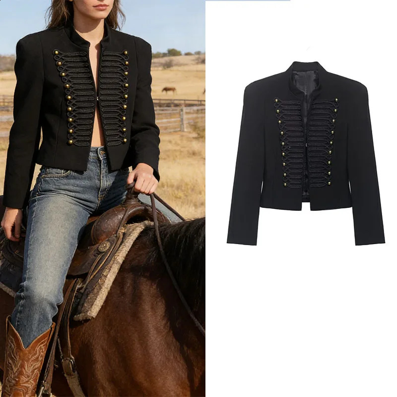 Womens Jacket Short Blazer RopeBraided Decoration Gold Button Epaulette Wear 2026 Spring Coat 260415