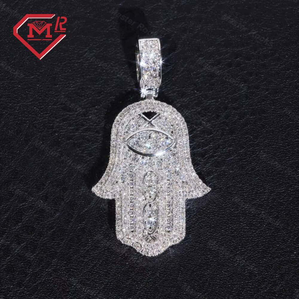 Hiphop Moissanite Pendant 925 Sterling Silver Hamsa Hand Iced Out VVS Custom Moissanite Pendant