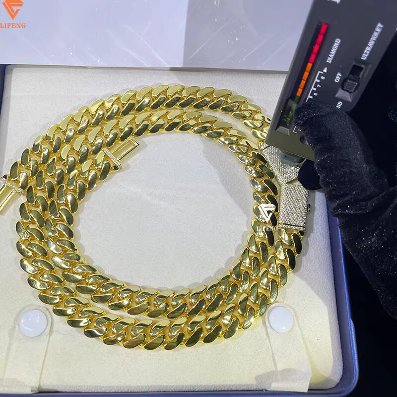 Hip Hop Men Jewelry 925 Solid Silver Vvs Moissanite Diamond Clasp 18k Pvd Gold Plated Rope Chain Necklace Cuban Link Chain