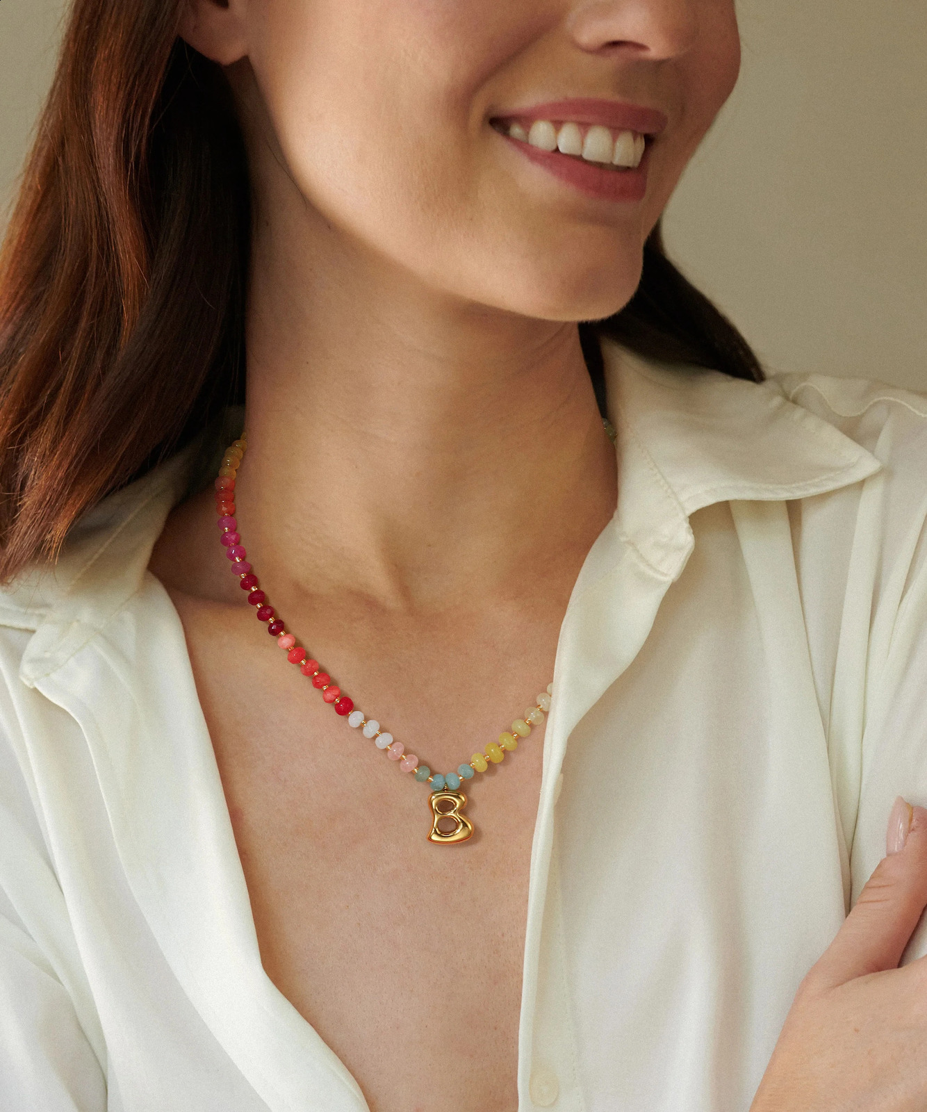 Badu Initial Necklace for Women Colorful Beaded Natural Stone Choker Gold Color Balloons Letter Pendant Necklace Summer Jewelry260413 - view 7