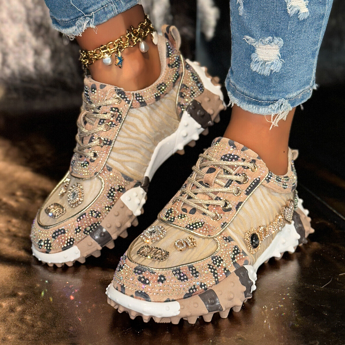 Hot selling Letter rhinestones Fashion Sports Durian Matcake sole Mesh Single Shoes Women's ddmythur