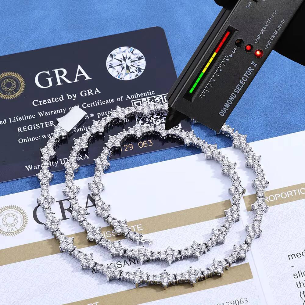 Customizable S925 Silver Tennis Chain Necklace 65mm Moissanite Hip Hop Style for Ladies-Europe and United States