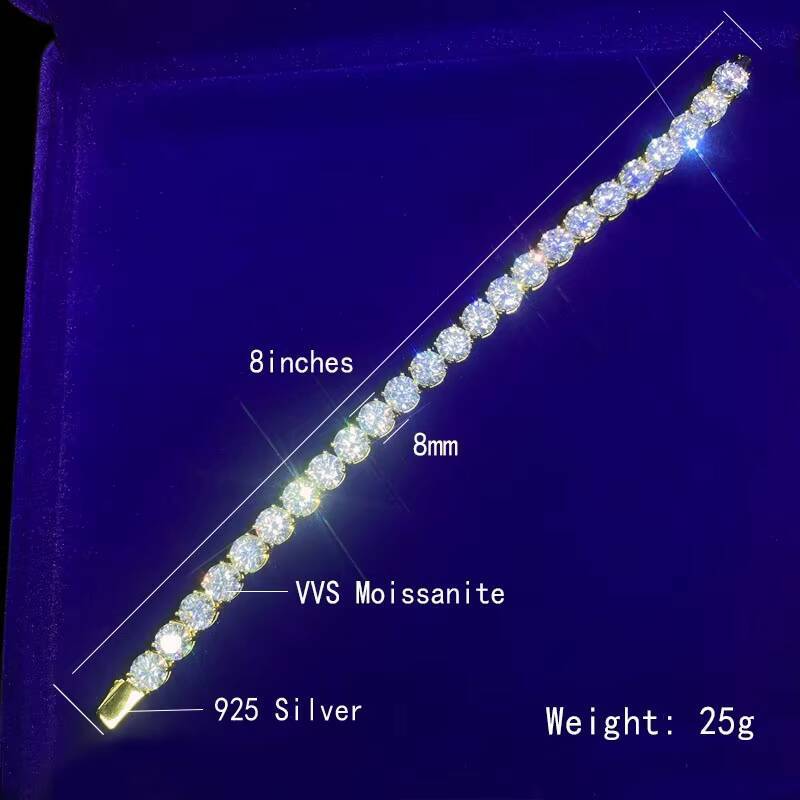 Lifeng Jewelry 925 Silver 18k Gold Plated Tennis Chain Iced Out 6mm D VVS Moissanite Tennis Link Chain Necklace Set Bracelet