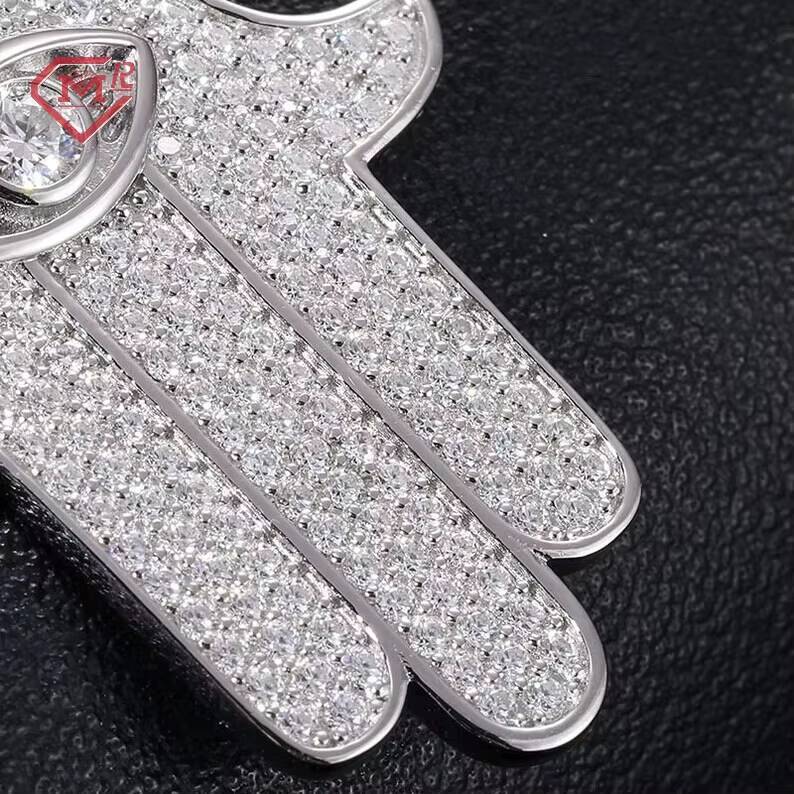 Vvs Iced Out Hamsa Hand Charm Mossanite Pendant 925 Sterling Silver Custom Jewelry Moissanite Pendant