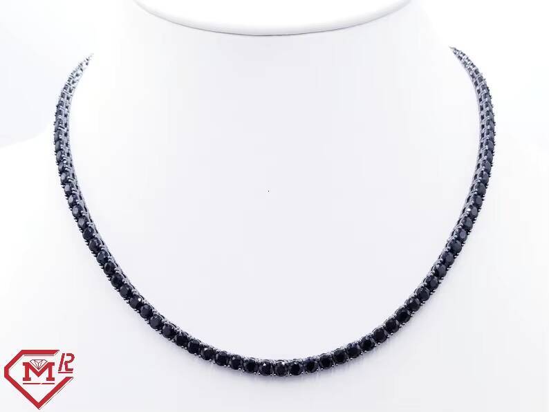 Hiphop Jewelry Black Tennis Necklace 925 Sterling Silver Pass Testter VVS Moissanite Tennis Chain
