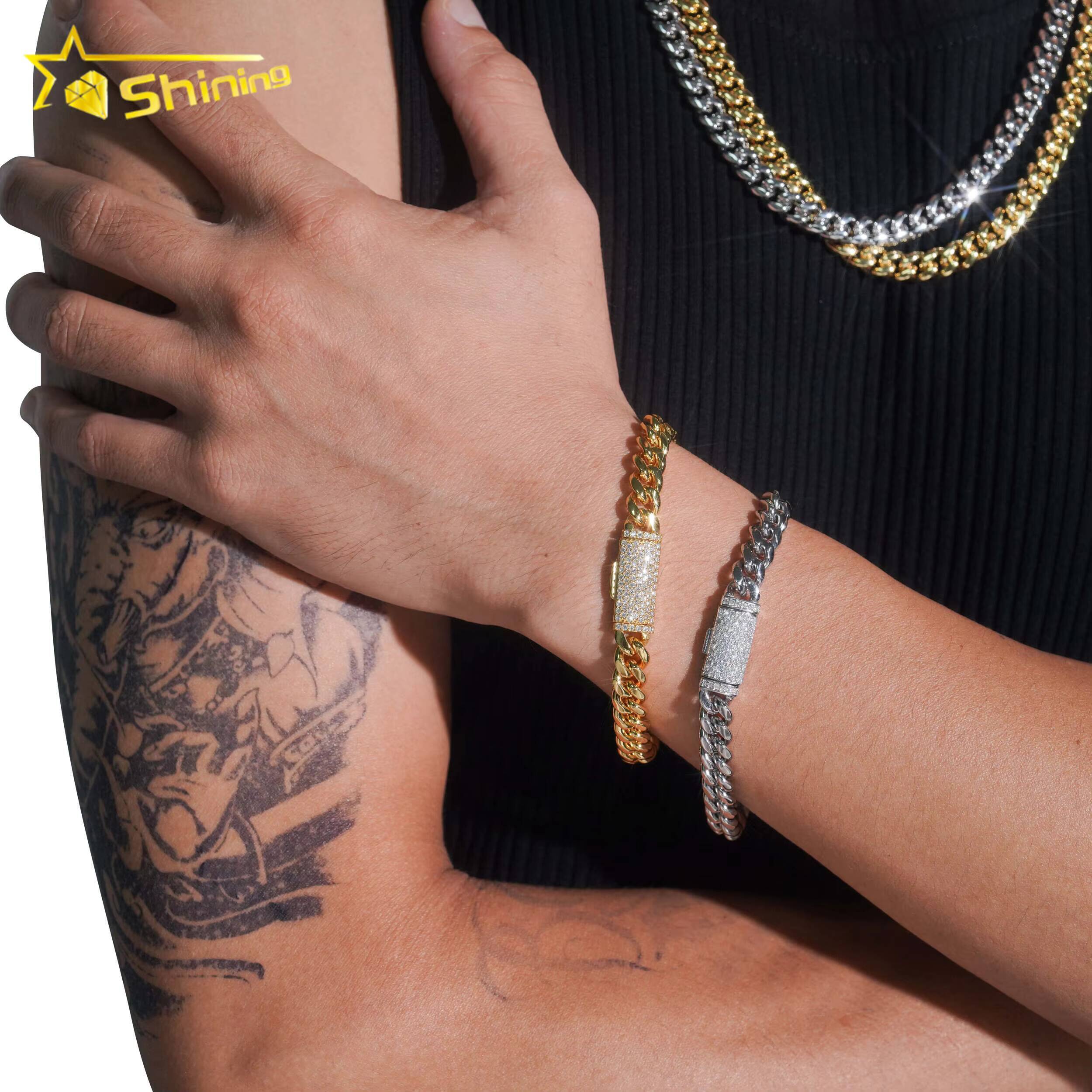 Fast Shipping 8mm Miami Cuban Chain Stainless Steel Silver Moissanite Lock High Quality Cuban Necklace Bracelet