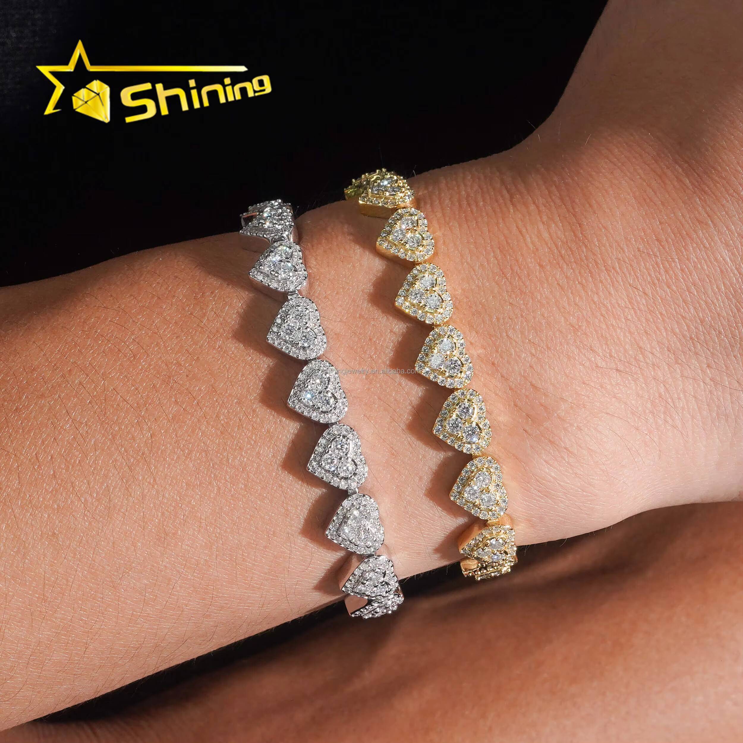 Drop Shipping Hot Selling Fashion Luxury Elegant Style Women Hip Hop Jewelry VVS1 Moissanite Iced Out S925 Silver Heart Bracelet