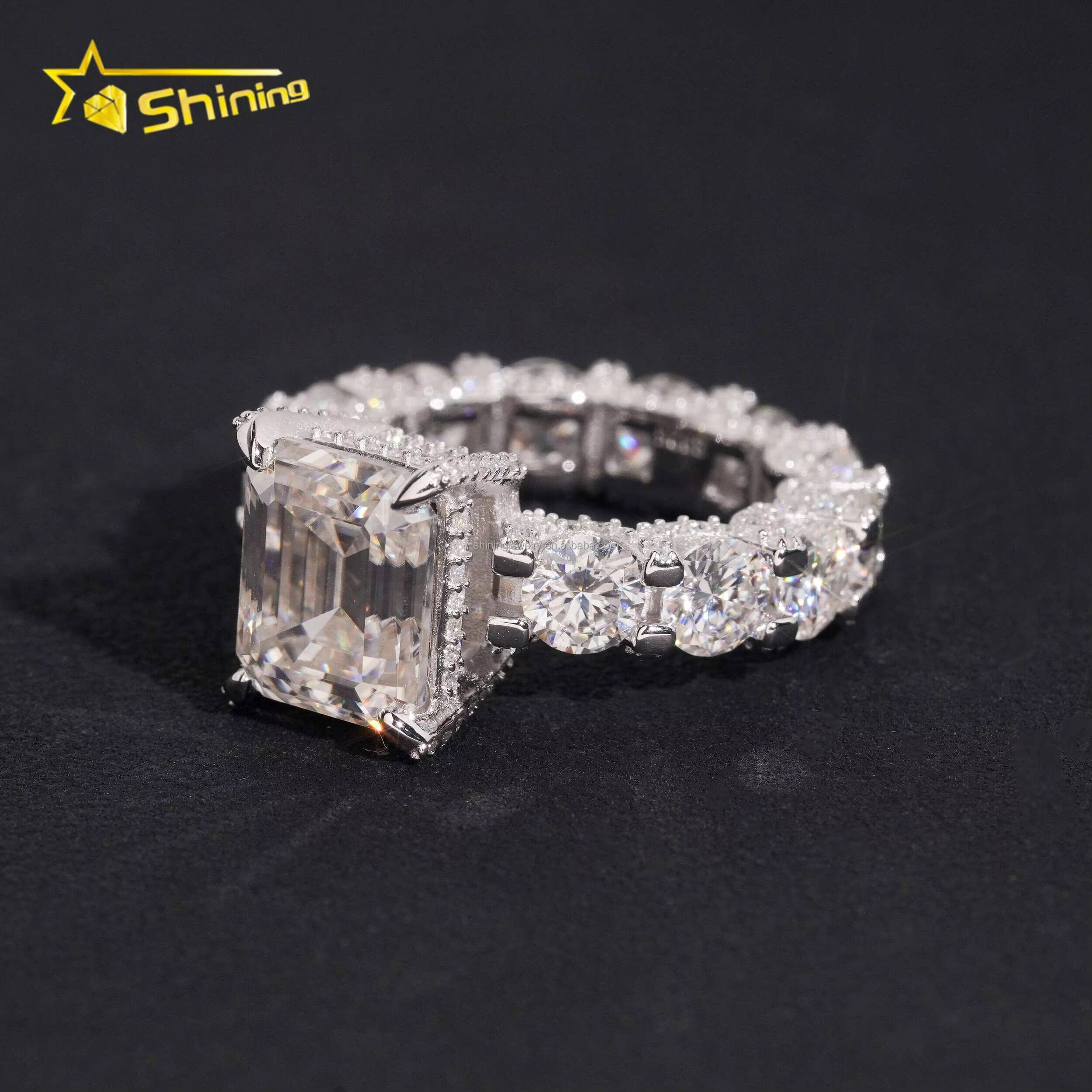 Luxury Style Boutique Fashion 925 Sterling Silver Pass Diamond Tester Emerald Cut Moissanite Engagement Eternity Ring