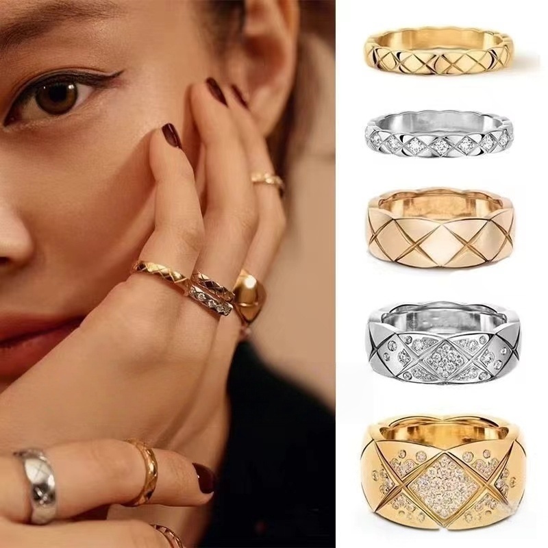 Designer Ring High Edition Diamond Ring for Women Luxury Sparkly Crystal Designer Ring Wedding JewelryDiamond set 18K gold titanium steel ring