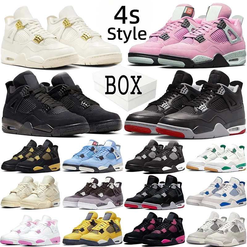 Designer 4s Style High Top Basketball Shoes Black White Pink Blue Colors Breathable Cushioning Non Slip Unisex Streetwear Sneakers for Men Women Size 36-45