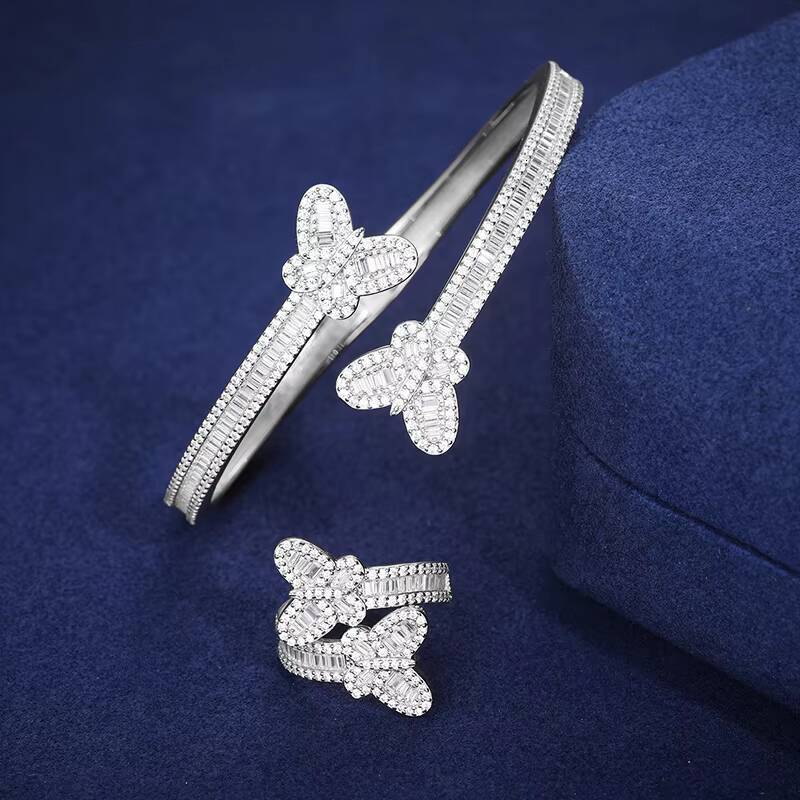 Wholesale Price New Arrival Hip Hop Jewelry Sterling Silver 925 Baguette Vvs Moissanite Iced Out Butterfly Bangle