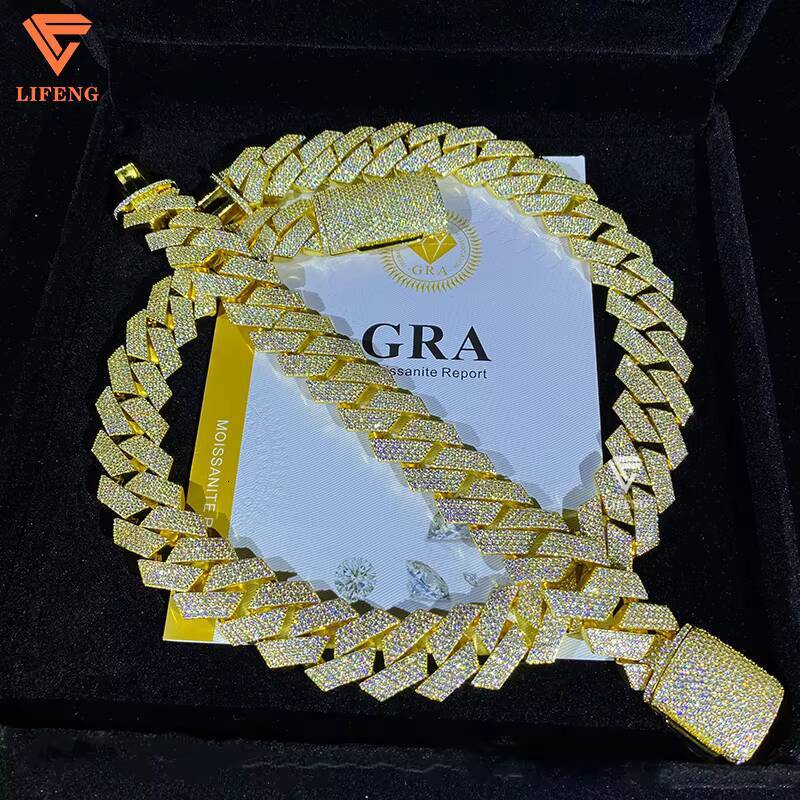 Hot Selling S925 Silver Fine Link Chain 20MM VVS Moissanite Cuban Necklace Brilliant Cut Hip Hop Style Jewelry for Women Men