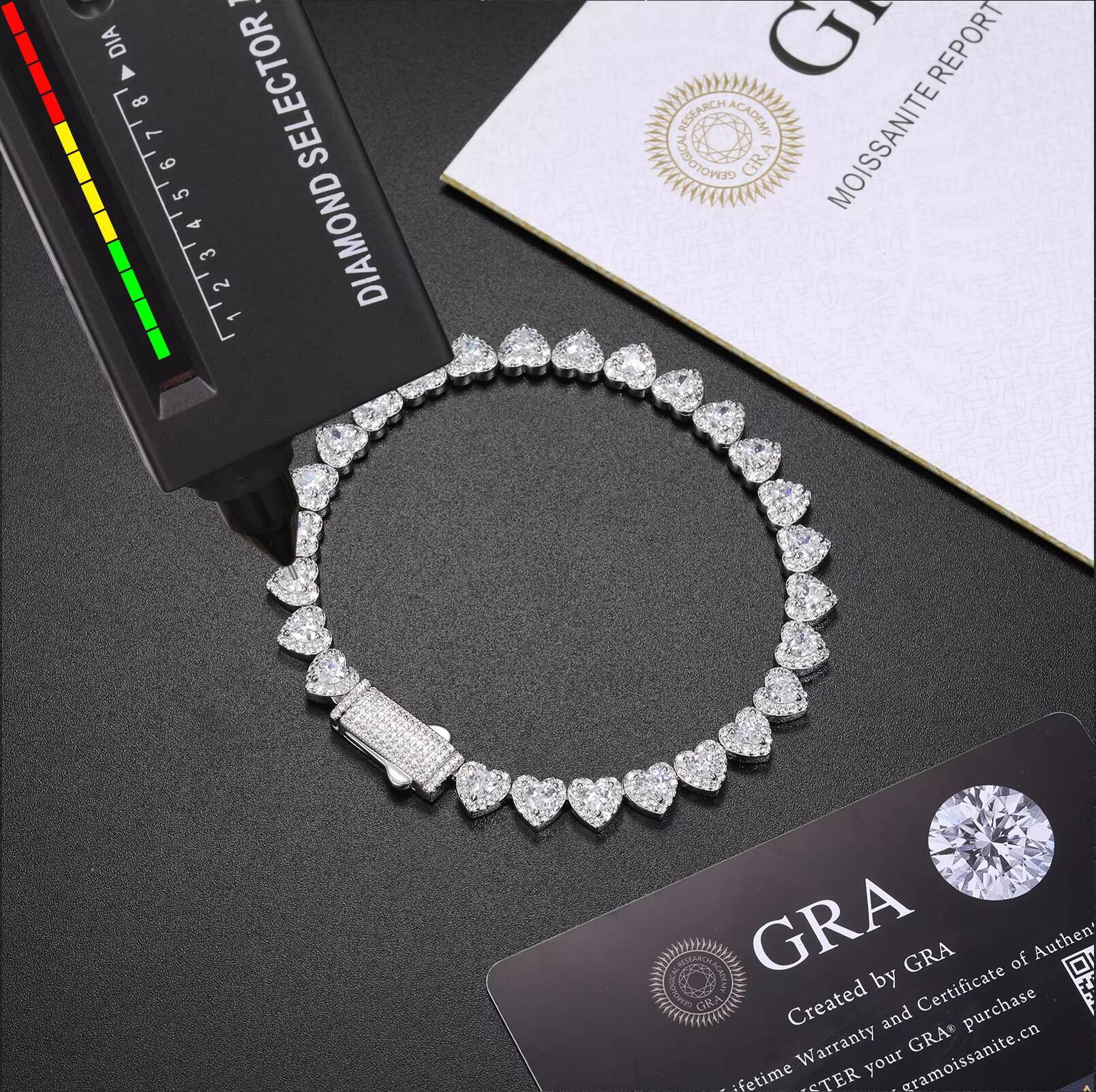 Fashion Wedding Anniversary Gift Jewelry 925 Silver Heart Cut Moissanite Diamond Cluster Heart Shape Tennis Bracelet