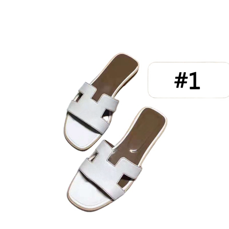 (pls order base on pictures, not written color name) Flat Heel Beach Slippers Sandals Classic Summer Designer Fashion Letter Flops Leather Lady Slides