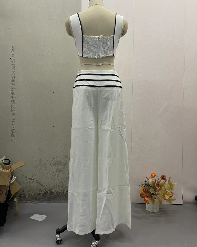 Women's Two Piece Pants Loose Fit Women Suit Two-piece Set Stylish Crop Top With Ruffle Detail High Waist Wide Leg For Commuting