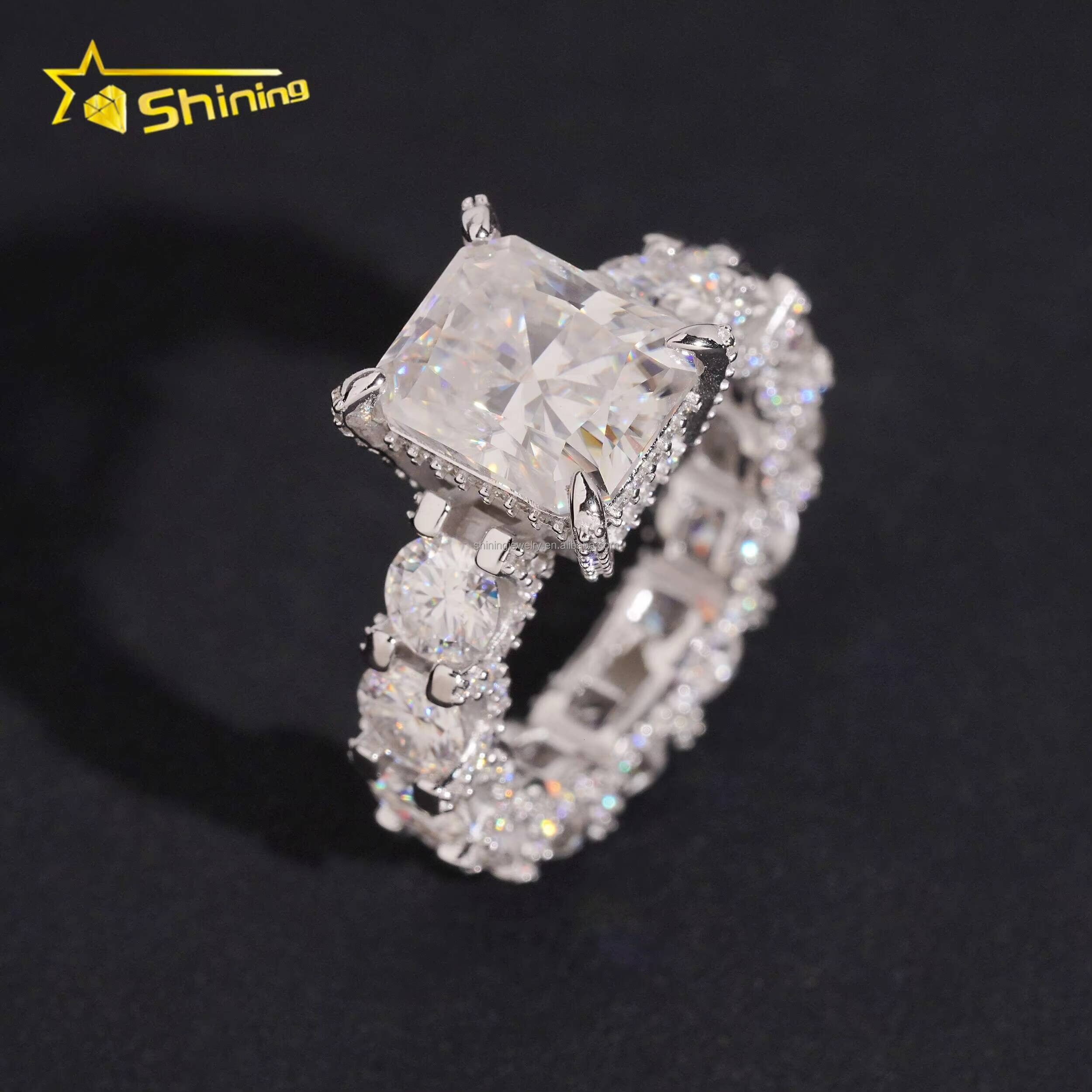 Luxury Wedding Bride Boutique Fashion 925 Sterling Silver Pass Diamond Tester 5Ct Radiant Moissanite Engagement Eternity Ring