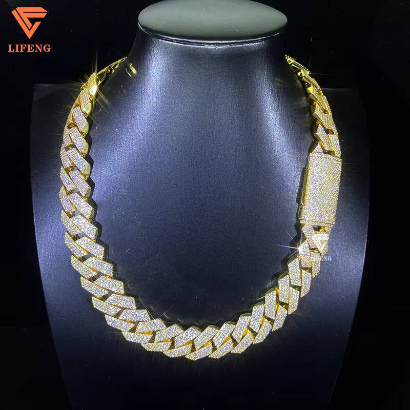 Hot Selling S925 Silver Fine Link Chain 20MM VVS Moissanite Cuban Necklace Brilliant Cut Hip Hop Style Jewelry for Women Men