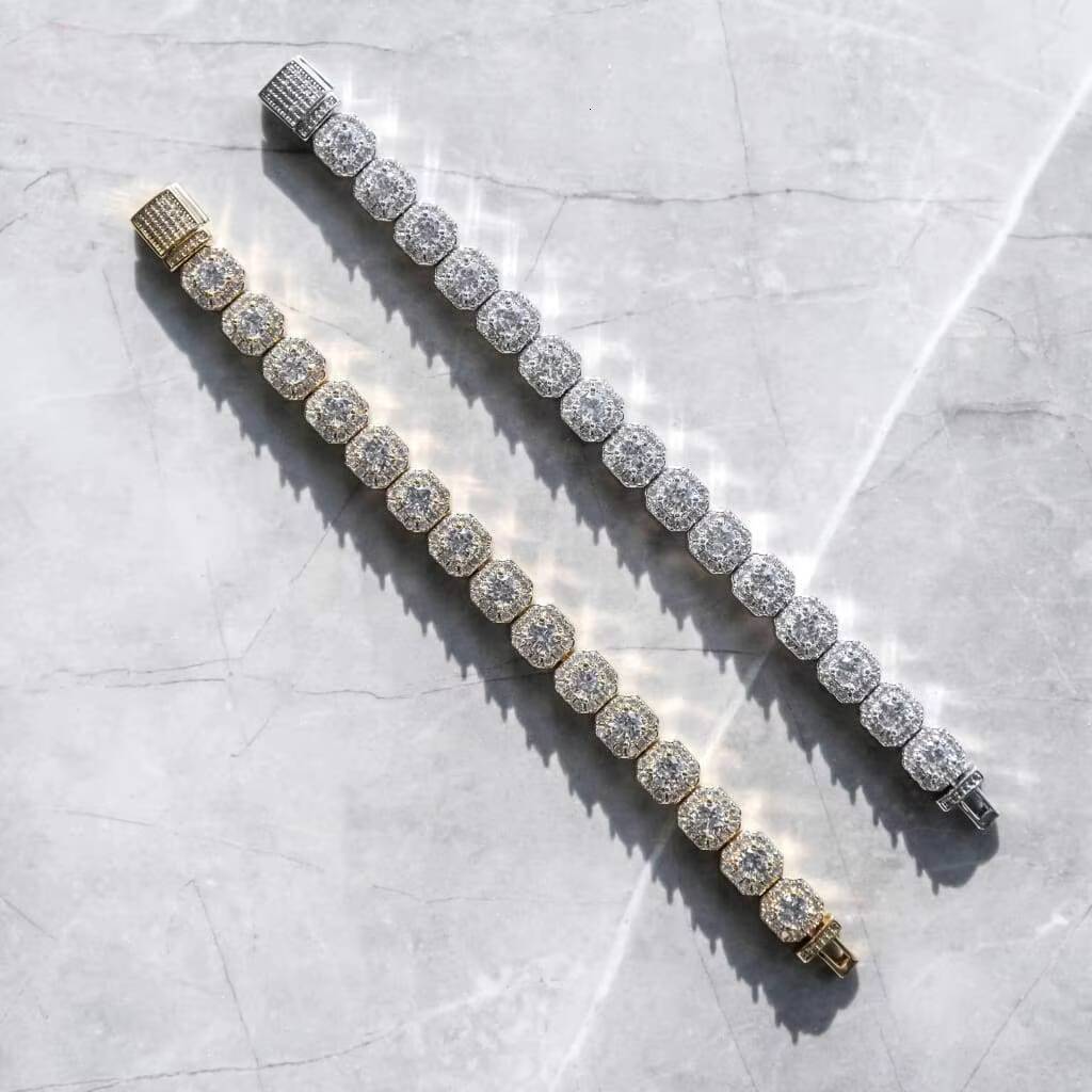Luxury 10mm Moissanite Link Chain Bracelet Hip Hop Vvs Clarity 925 Silver Moissanite Tennis Bracelet